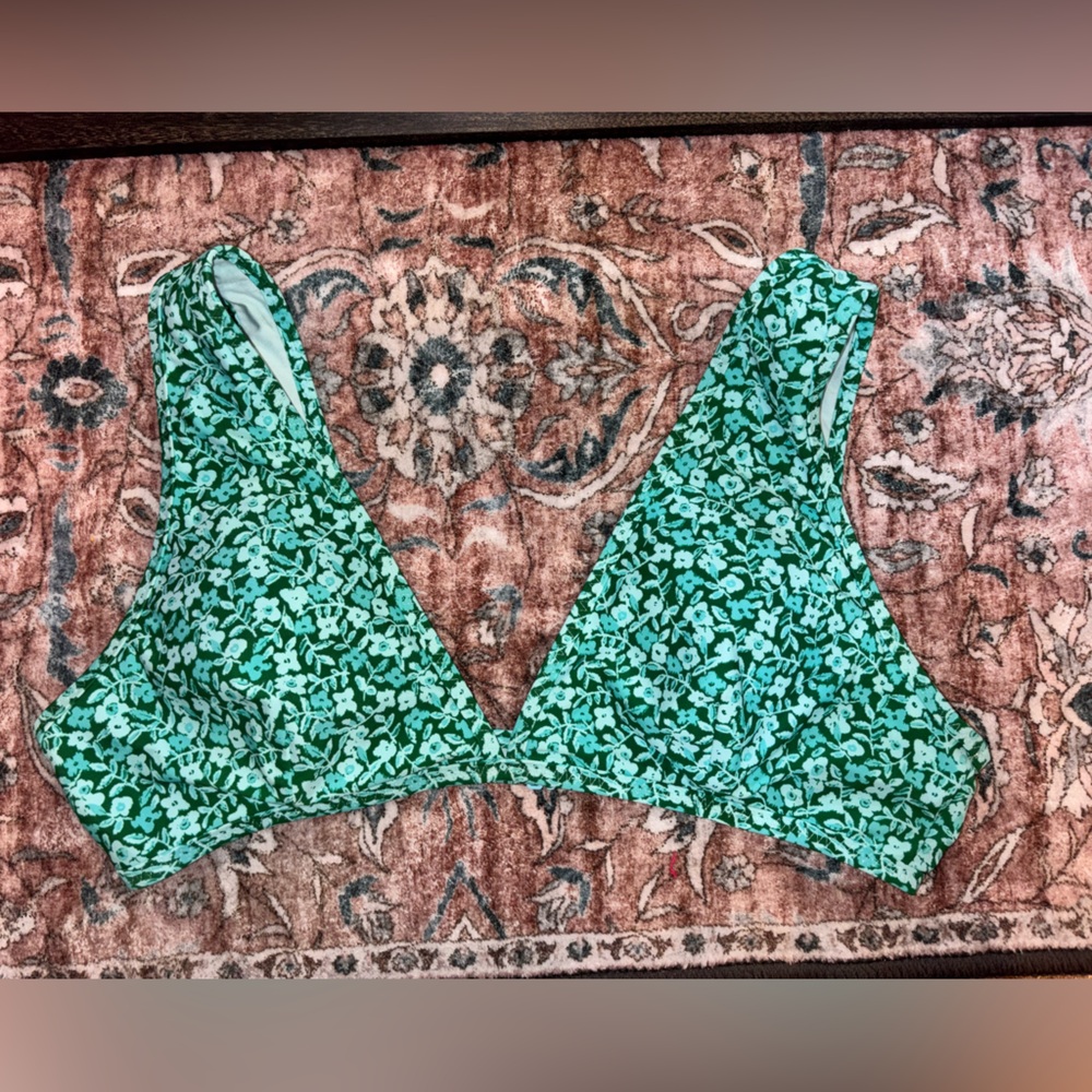 Aerie Green Floral Bikini Top